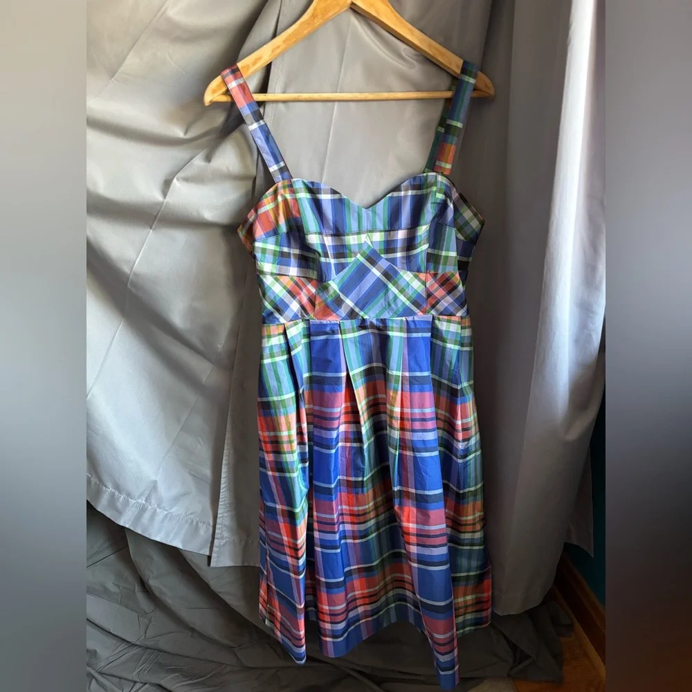 Anthropologie Multicolor Plaid Midi Dress - Blue, Green, Red - Picture 4 of 15